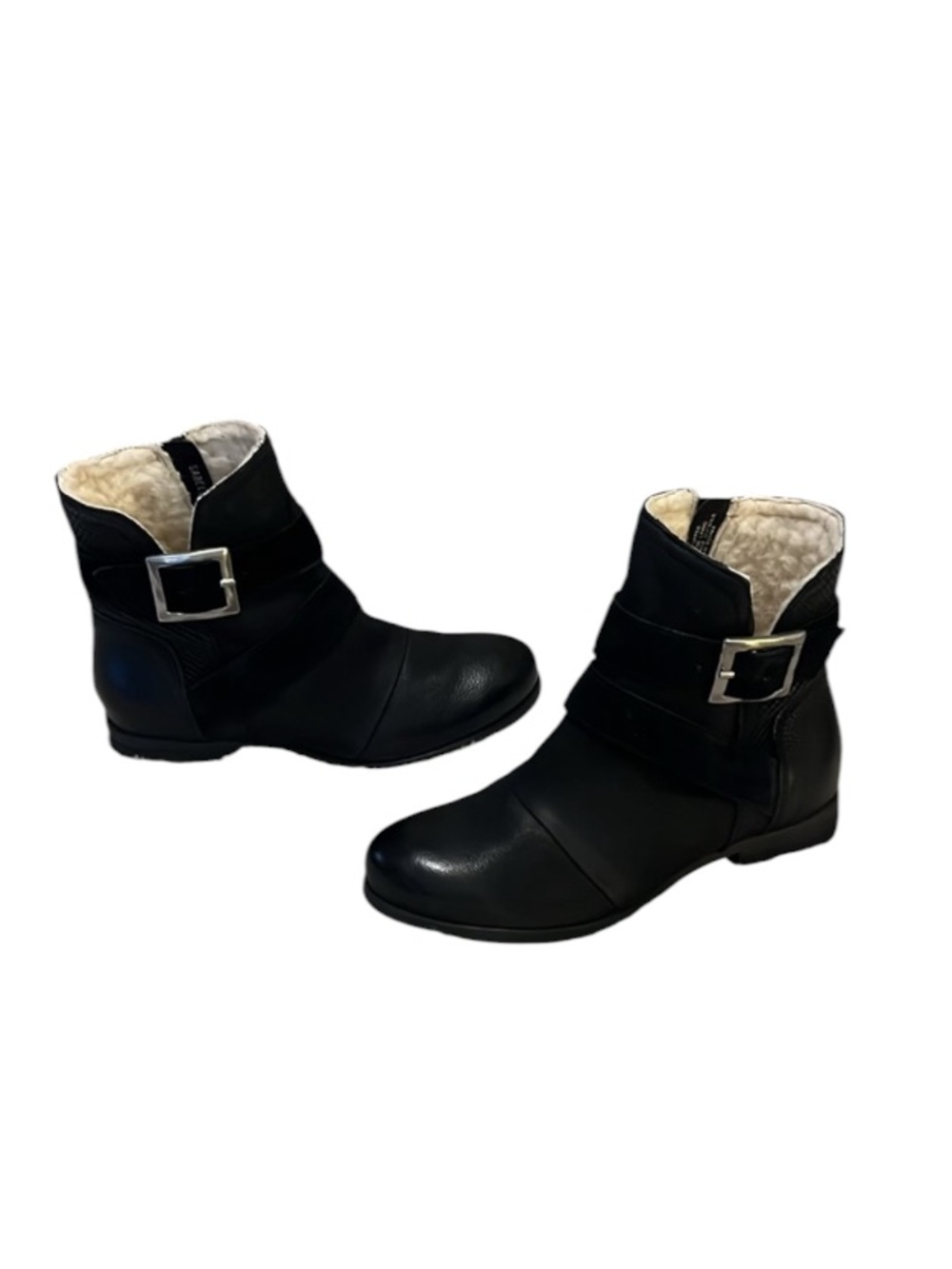 Miz Mooz Women’s Black Leather Sabel Burnished Round Toe Ankle Boots US 6.5-7